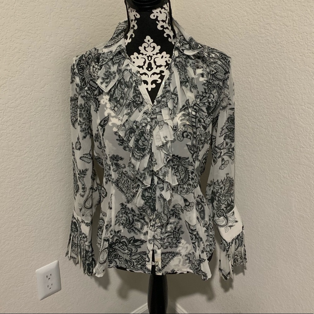Cabi Paisley ruffle print blouse